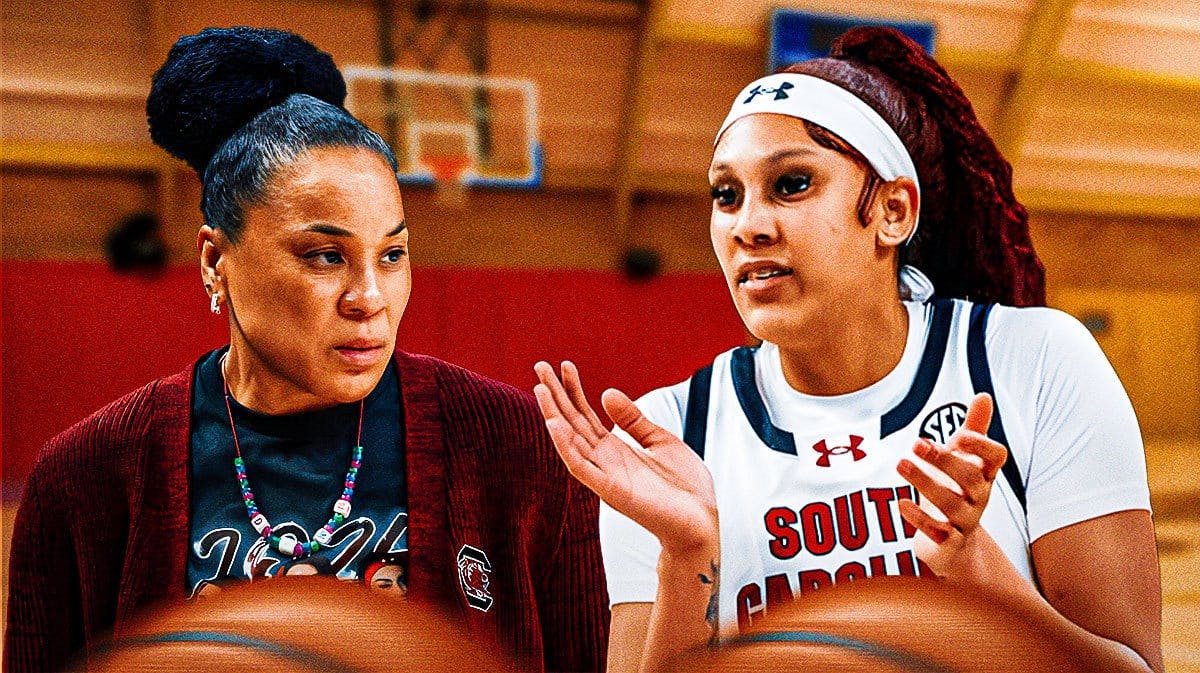 South Carolina women’s basketball coach Dawn Staley and South Carolina women’s basketball player Kamilla Cardoso