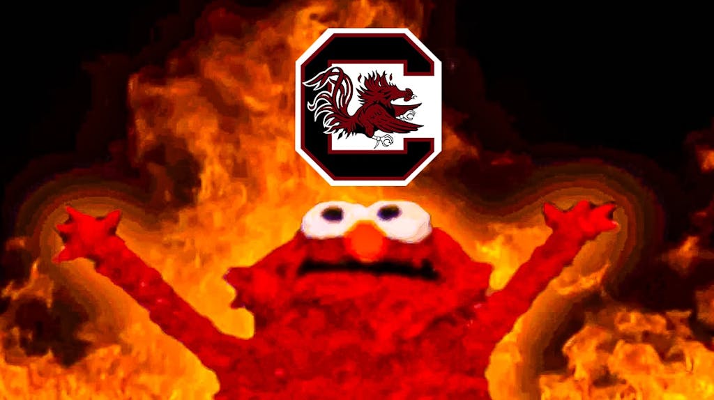 South Carolina basketball logo with the Elmo chaos meme