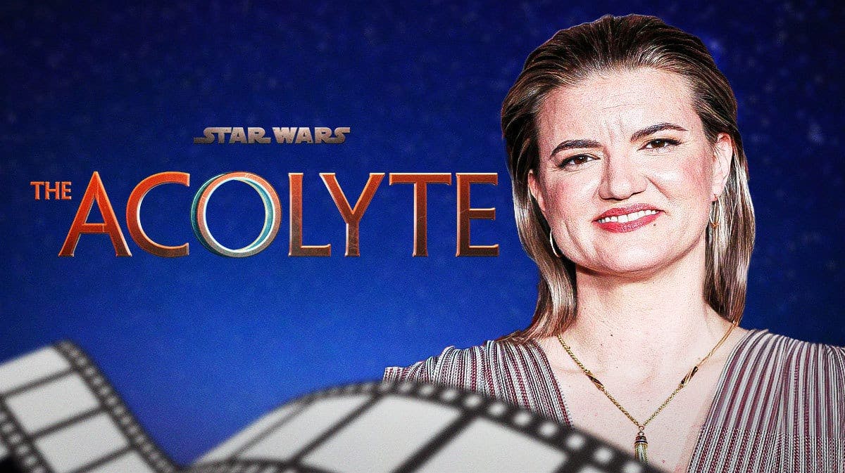 Star Wars: The Acolyte logo with Leslye Headland and space background.
