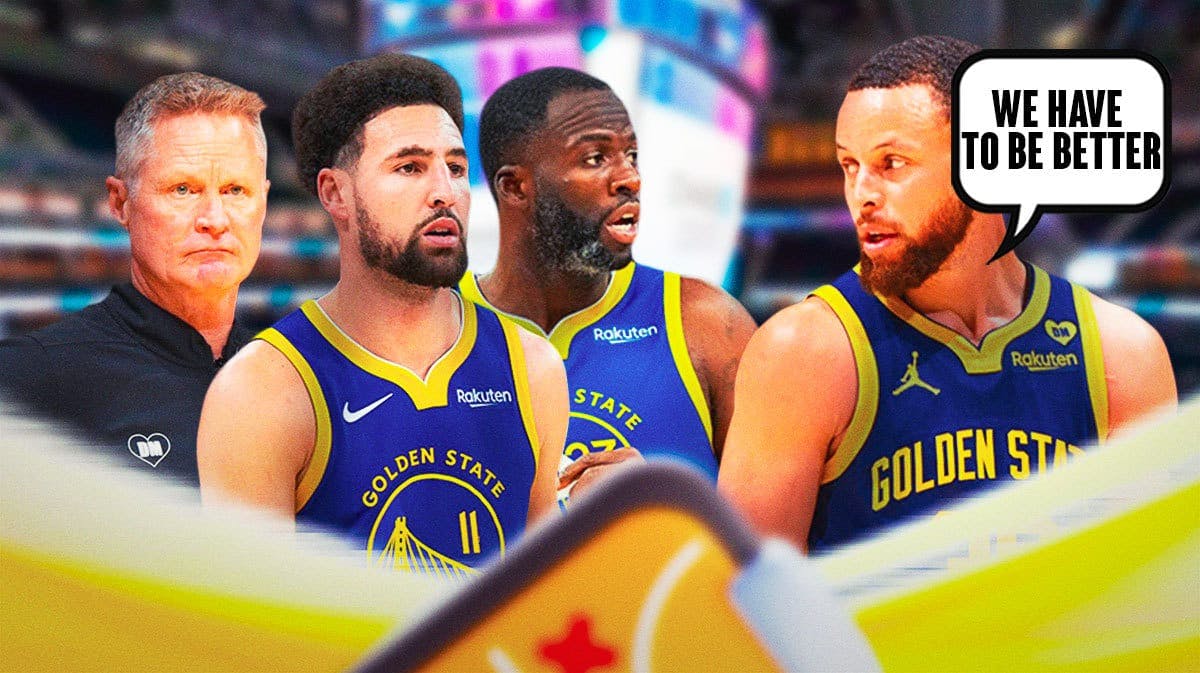 Warriors' Stephen Curry saying "We have to be better" next to Draymond Green, Klay Thompson, and Steve Kerr