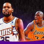 Suns' Kevin Durant smiling, with Shaquille O’Neal looking proud of Durant