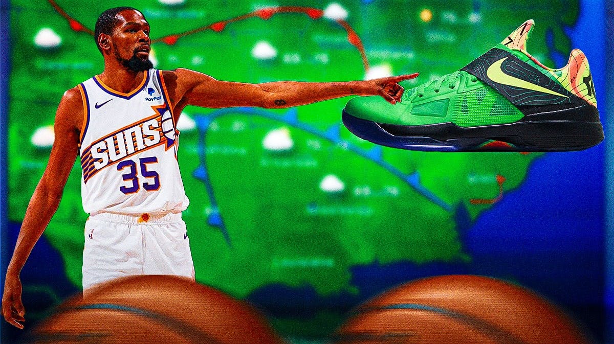 Kevin Durant doing weather report with Nike KD 4 Weatherman