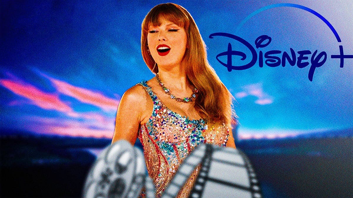 Taylor Swift and a Disney+ logo.