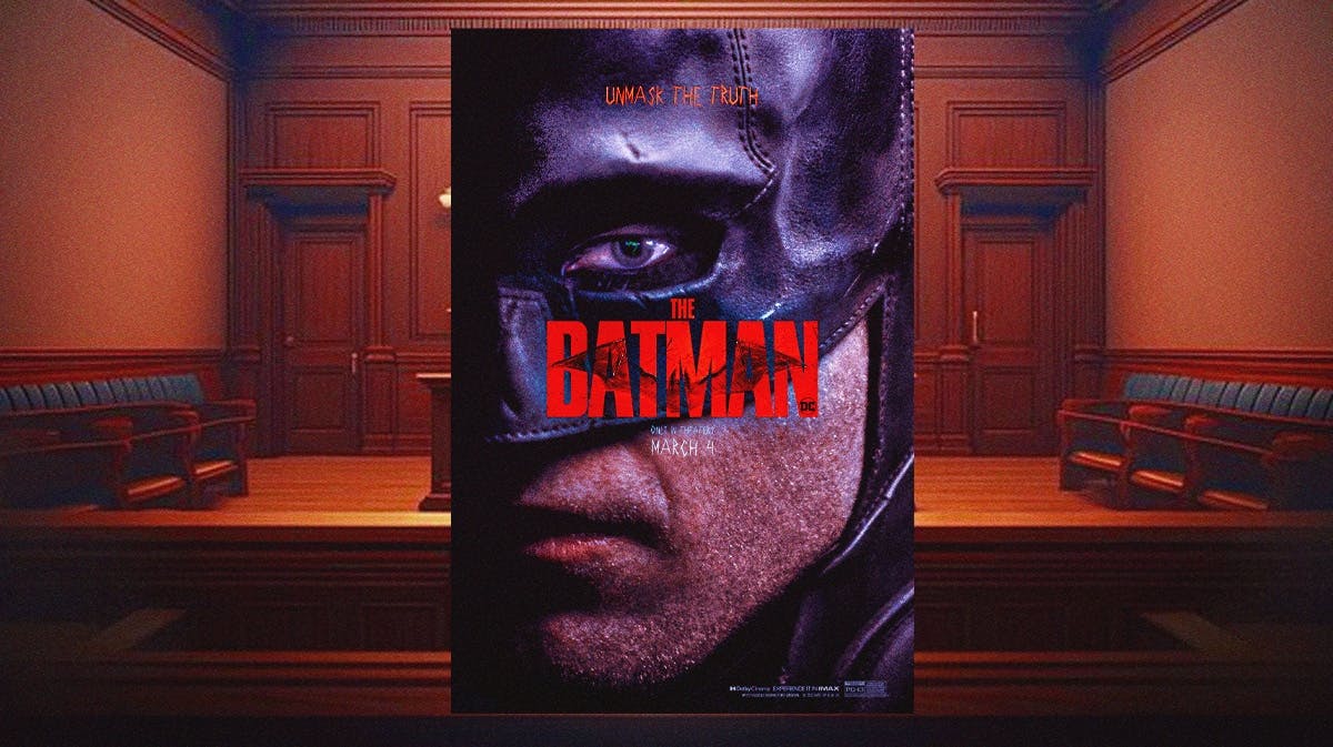 The Batman poster; Background: courtroom