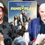 Mark Wahlberg and Simon Cellan Jones with The Family Plan poster.