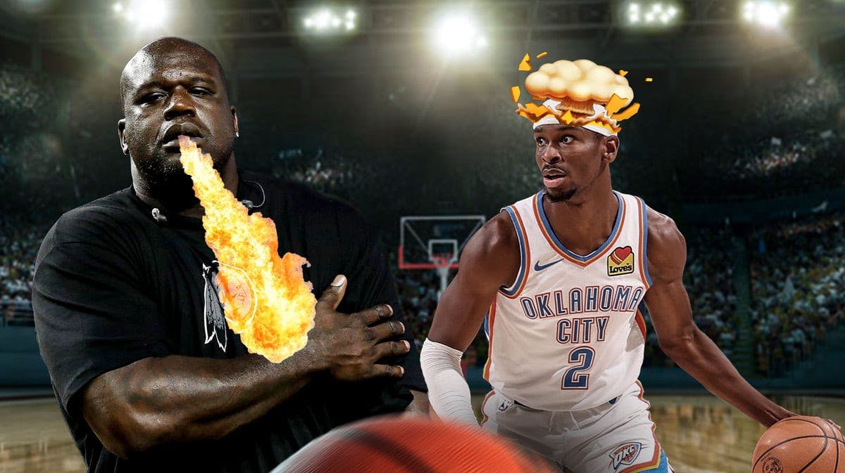 Shaquille O’Neal with fire coming out his mouth. Thunder star Shai Gilgeous-Alexander with mind-blown head