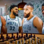 Timberwolves' Mike Conley, Anthony Edwards, Rudy Gobert, and Karl-Anthony Towns playing chess