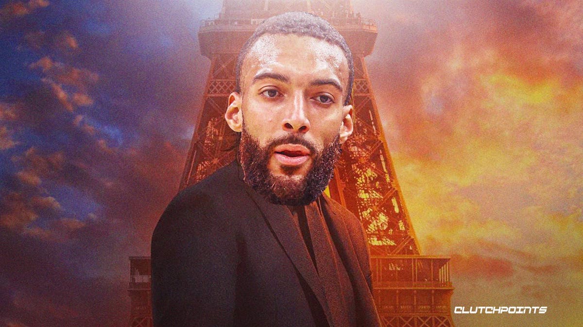 Timberwolves Rudy Gobert with the Eiffel Tower in the background