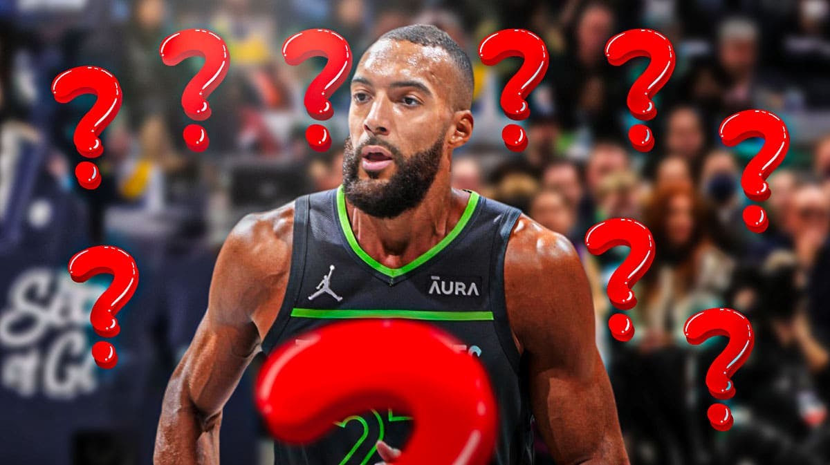 Timberwolves center Rudy Gobert with question marks around him.