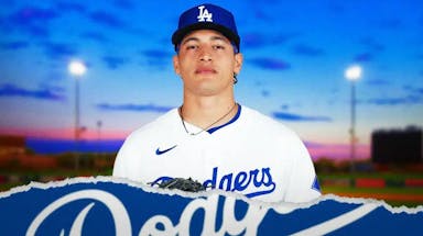 Dodgers' Diego Cartaya at Camelback Ranch looking serious.