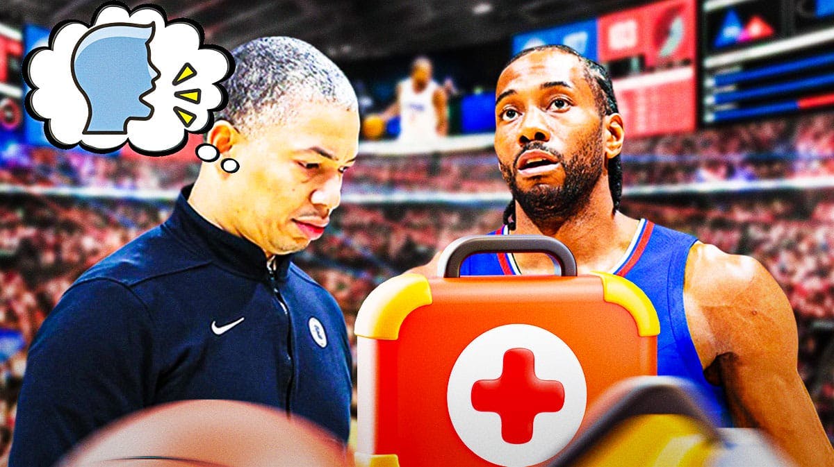 Clippers' Kawhi Leonard with a first aid kit, Tyronn Lue talking