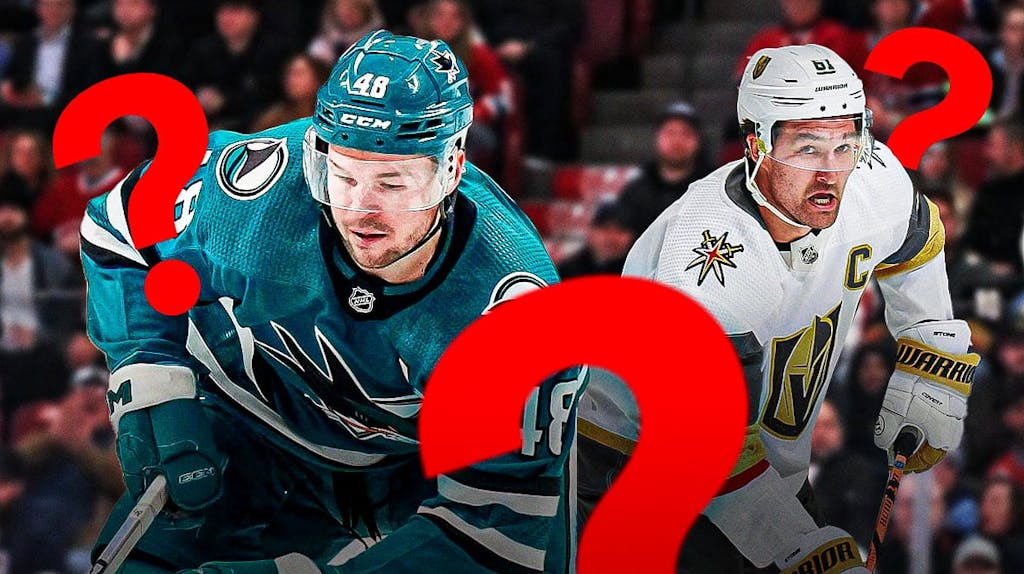 Golden Knights' Tomas Hertl, Mark Stone with question marks around them.