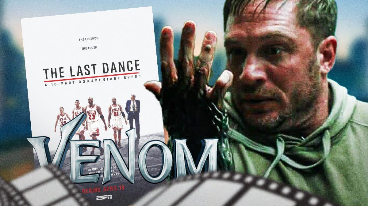 Venom logo with Michael Jordan documentary The Last Dance and Tom Hardy.