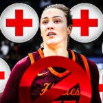 Virginia Tech women’s basketball player Elizabeth Kitley with the injury symbol around her, and canceled/no symbol over her