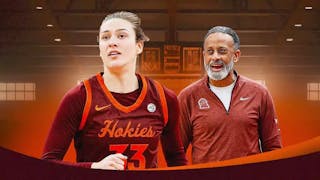 Virginia Tech women’s basketball player Elizabeth Kitley, and Virginia Tech women’s basketball coach Kenny Brooks