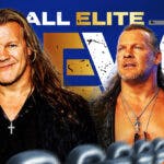 2024 Chris Jericho next to 2001 Chris Jericho with the AEW logo as the background.