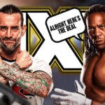 Booker T with a text bubble reading “Alright, here’s the deal” next to CM Punk with the NXT logo as the background.
