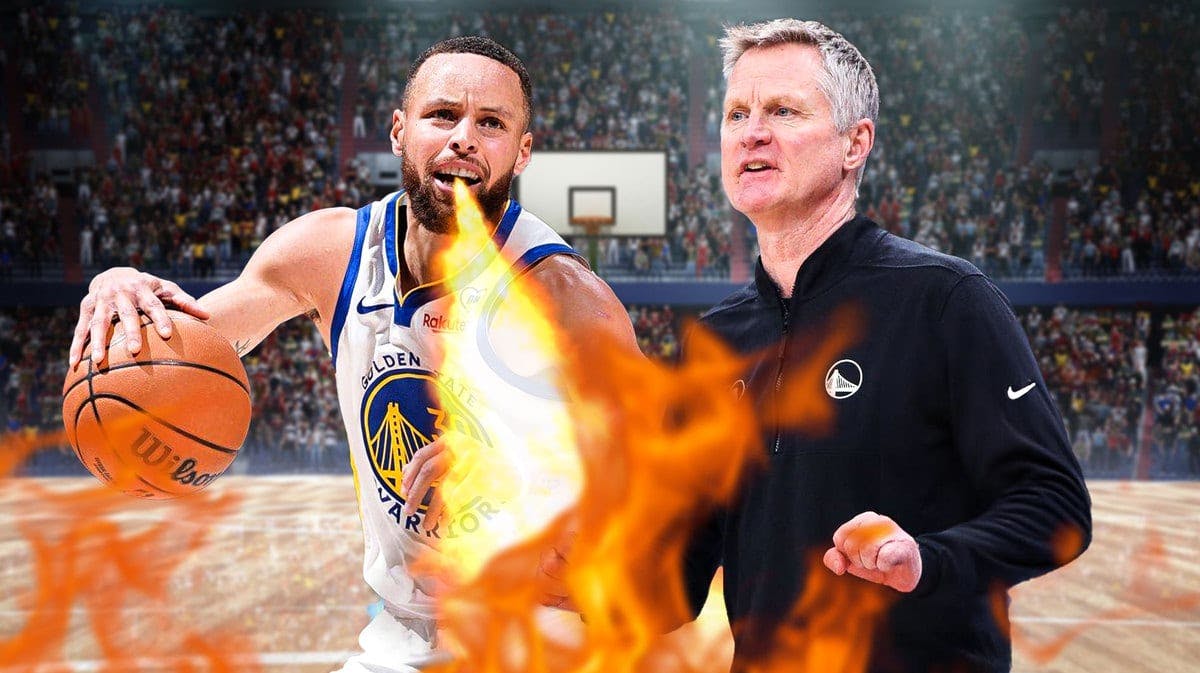 Steph Curry breathing fire next to Steve Kerr