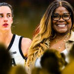 Iowa women’s basketball player Caitlin Clark, and former WNBA player Sheryl Swoopes