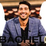 The Bachelor logo with Joey Graziadei and silhouettes of