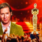 Wes Anderson next to Oscars trophy.