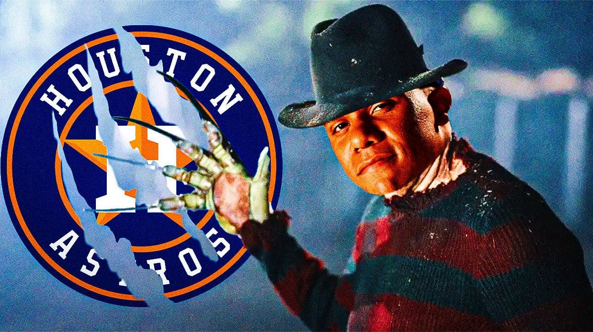 Yankees Juan Soto as Freddy Krueger slashing the Astros logo