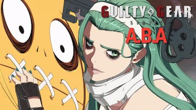 a.b.a, a.b.a. guilty gear strive, guilty gear strive new character, guilty gear strive season 3, guilty gear strive, a screenshot of a.b.a. with the guilty gear strive logo in one corner, and a.b.a. below it in red text