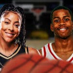 WNBA player Candace Parker in Las Vegas Aces uniform, with former NBA player Allen Iverson, while he was playing in the NBA