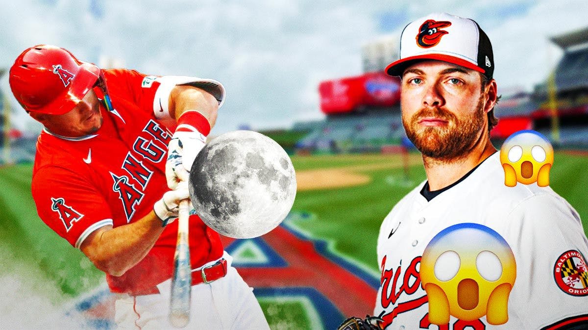 Angels Mike Trout hitting a moon next to Orioles Corbin Burnes