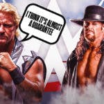 Jeff Jarrett with a text bubble reading ”I think it's almost a guarantee” next to The Undertaker with the WWE logo as the background.