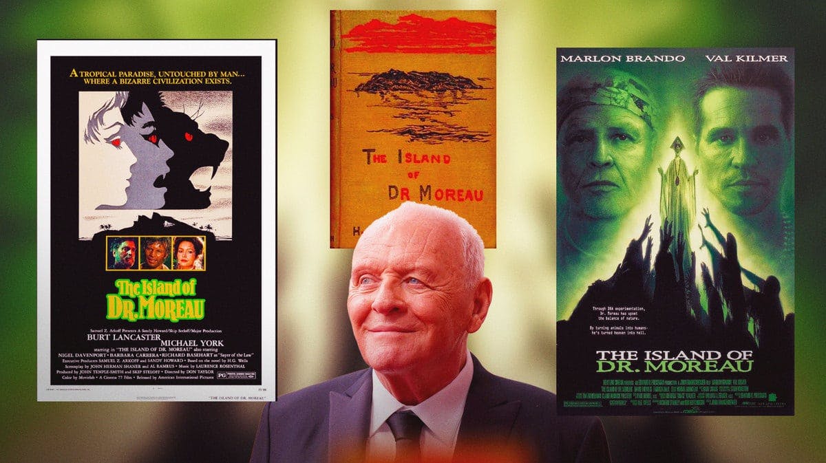 Anthony Hopkins, The Island of Dr. Moreau 1977 poster, 1996 poster, book cover