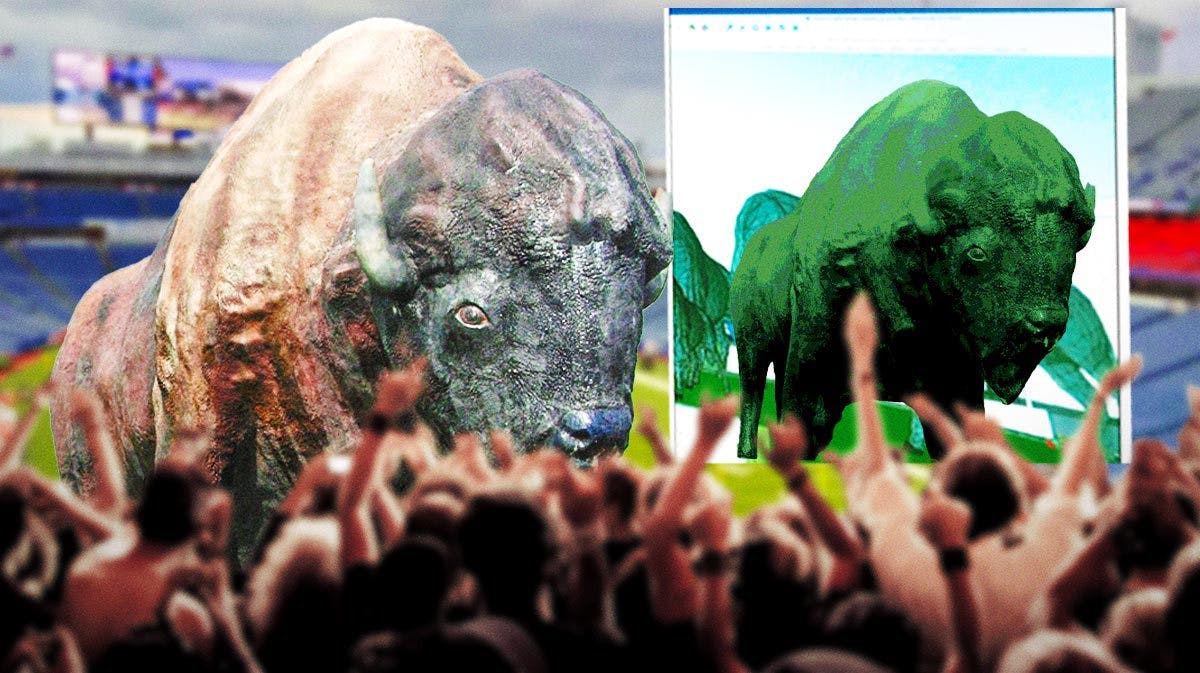 Pic of World’s Largest Buffalo statue in Jamestown, North Dakota, alongside proposed images of buffalo statue at the Bills new stadium
