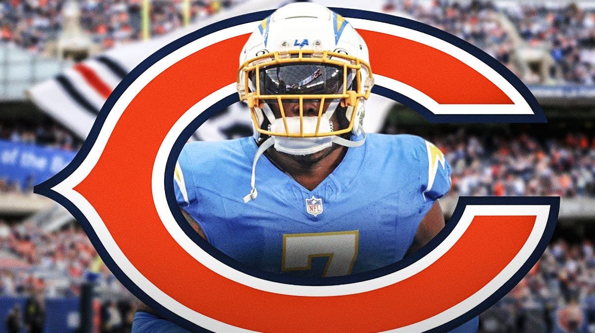 Chargers tight end Gerald Everett stands inside Bears logo amid free agency