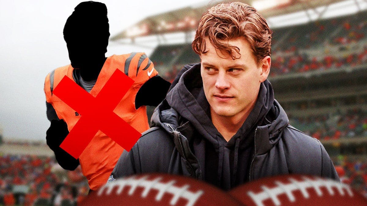 Joe Burrow shaking his head. Add mystery bengals players. Add big X sign on the mystery players.