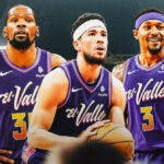 Phoenix Suns have their Big 3 with Devin Booker, Bradley Beal and Kevin Durant pictured. Suns lost to San Antonio Spurs without Victor Wembanyama