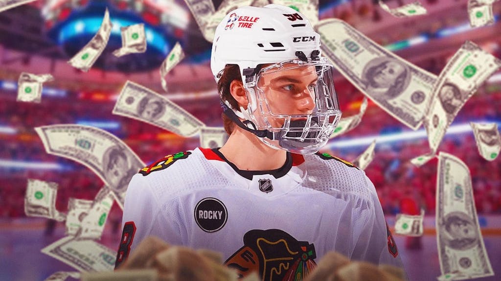 Connor Bedard (Blackhawks) with money raining in the background