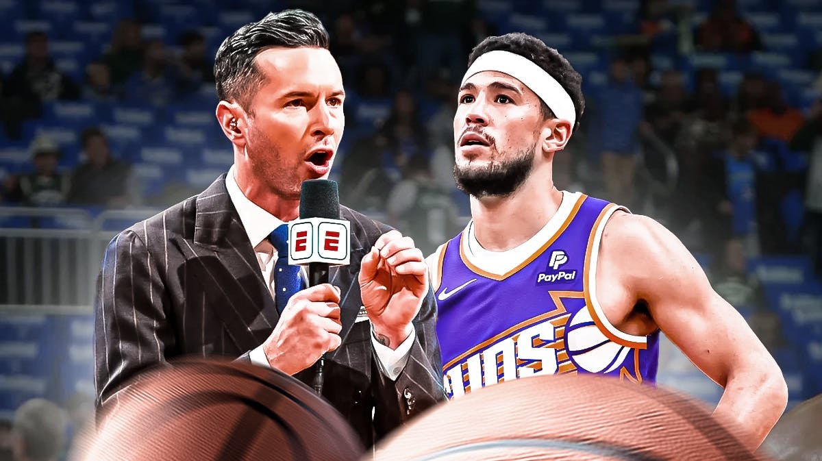 Phoenix Suns' Devin Booker and ESPN's JJ Redick, who hosts "The Old Man & The Three" show