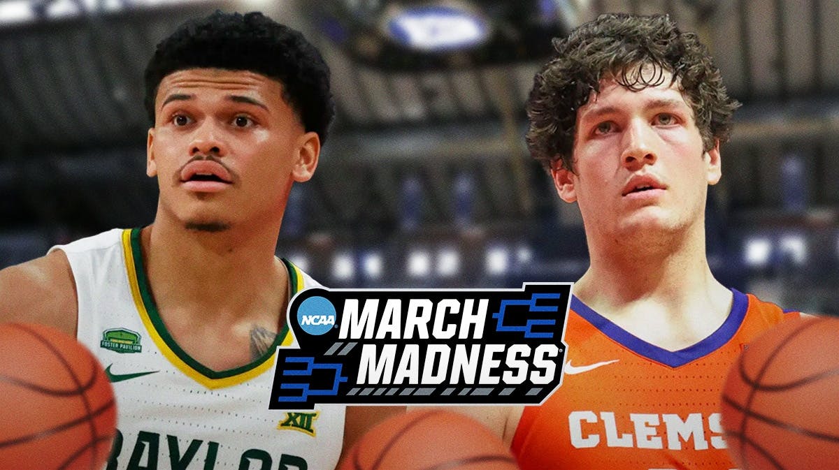 NCAA Tournament Bracketology Projections, featuring Baylor's RayJ Dennis and Clemson's PJ Hall
