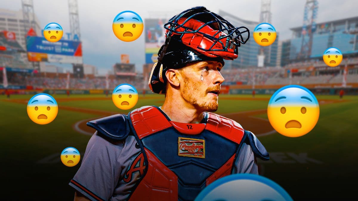 Braves' Sean Murphy with animated tears. Several scared emojis in the background