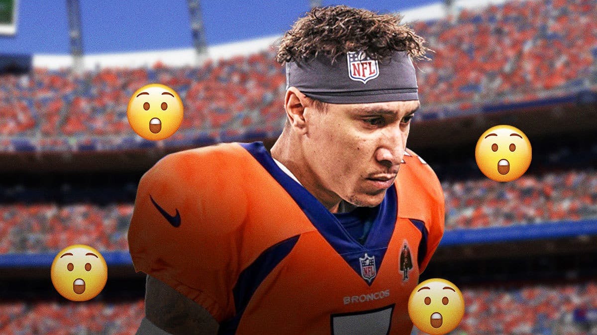 Josh Reynolds in a Denver Broncos uniform with a bunch of shocked emojis in the background