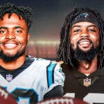 Diontae Johnson in a Panther uniform, Donte Jackson in a Steelers uniforms