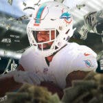 Dolphins' Raheem Mostert surrounded by money