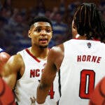 Duke basketball player Jeremy Roach, looking at North Carolina State players.