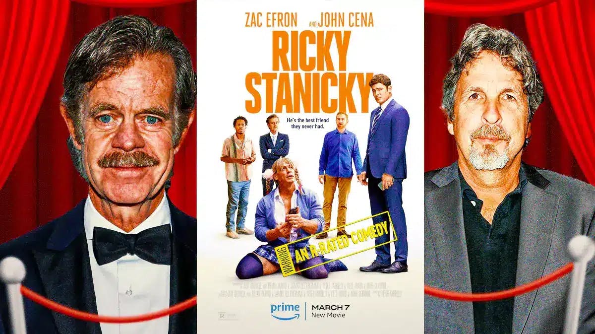 William H. Macy and Peter Farrelly with Ricky Stanicky poster.