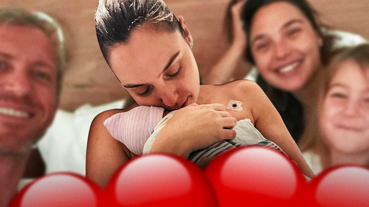 Gal Gadot newborn pic from her Instagram with another social media pic in the background