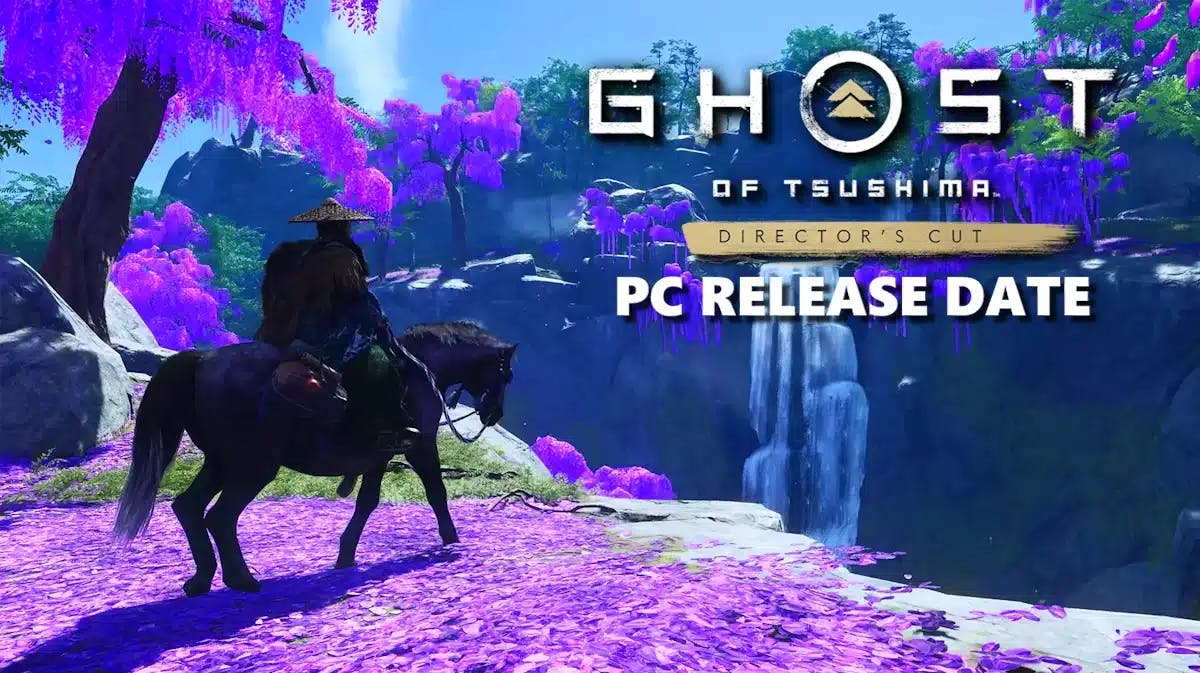 ghost tsushima pc, ghost tsushima release date, ghost tsushima gameplay, ghost tsushima story, ghost tsushima trailers, a screenshot of ghost of tsushima with the game logo in one corner and the words pc release date under it