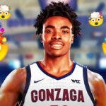 Michael Ajayi in a Gonzaga uniform with a bunch of shocked emojis in the background