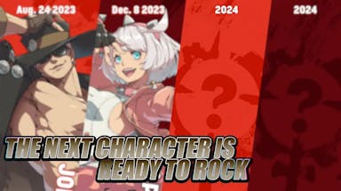 guilty gear strive season 3 characters, guilty gear strive dlc characters, guilty gear strive season pass 3, guilty gear strive season 3, guilty gear strive, a blurred out picture of the season pass 3 characters with the next character highlighted and unblurred and the words the next character is ready to rock on it