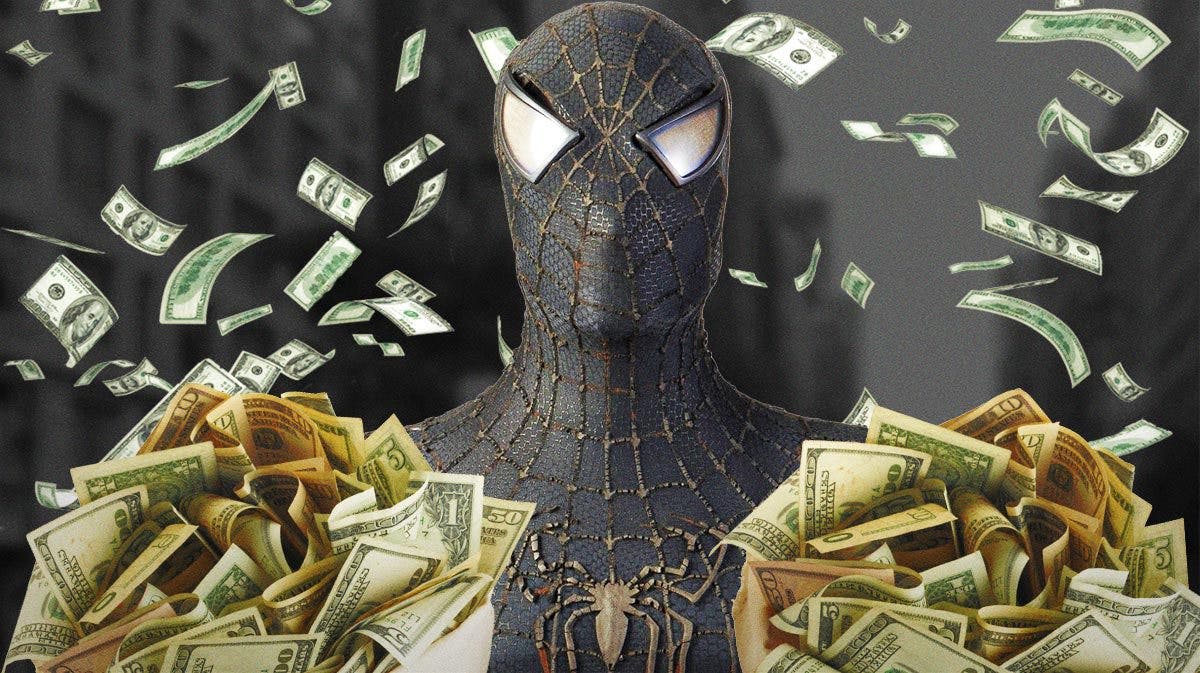 The black Spider-Man 3 suit with money.