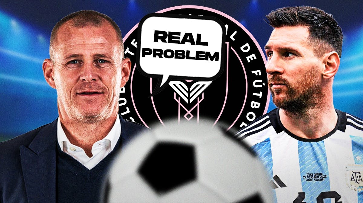 Gary Smith saying: ‘Real problem’ next to Lionel Messi, the Inter Miami logo behind them
